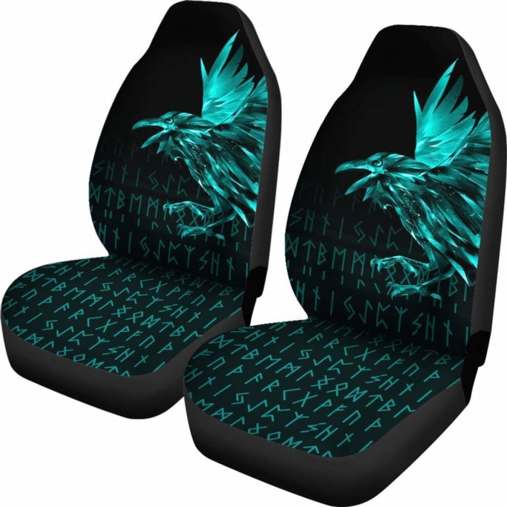 Vikings Car Seat Covers - Raven Tattoo Style Cyan