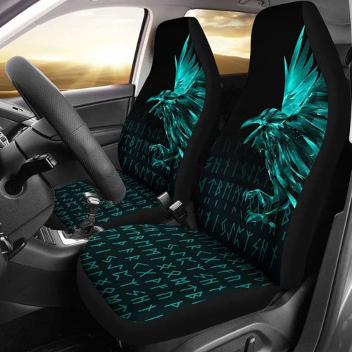 Vikings Car Seat Covers - Raven Tattoo Style Cyan