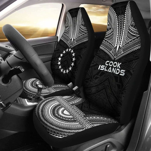 Cook Islands Car Seat Cover - Cook Islands Flag Polynesian Chief Tattoo Black Version -