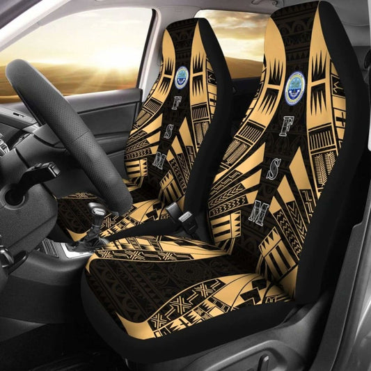 Federated States Of Micronesia Car Seat Covers - Polynesian Tattoo Gold -