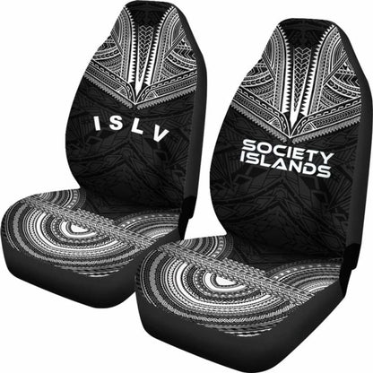 Society Islands Car Seat Cover - Society Islands Flag Polynesian Chief Tattoo Black Version -