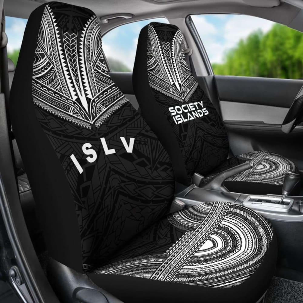 Society Islands Car Seat Cover - Society Islands Flag Polynesian Chief Tattoo Black Version -