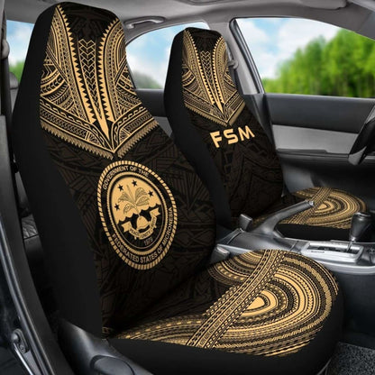 Federated States Of Micronesia Car Seat Cover - F S M Seal Polynesian Chief Tattoo Gold Version -