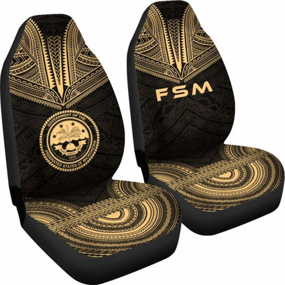 Federated States Of Micronesia Car Seat Cover - F S M Seal Polynesian Chief Tattoo Gold Version -