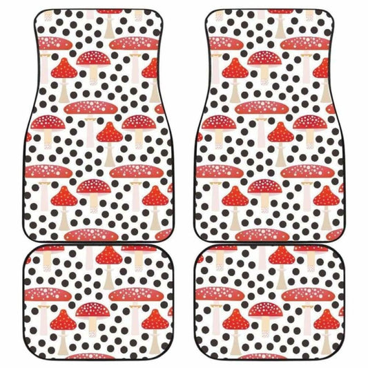 Red Mushroom Dot Pattern Front And Back Car Mats