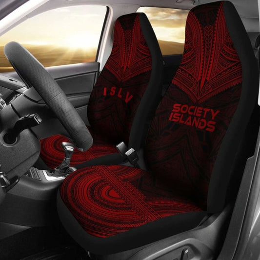 Society Islands Car Seat Cover - Society Islands Flag Polynesian Chief Tattoo Red Version -