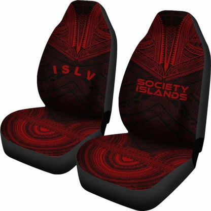 Society Islands Car Seat Cover - Society Islands Flag Polynesian Chief Tattoo Red Version -