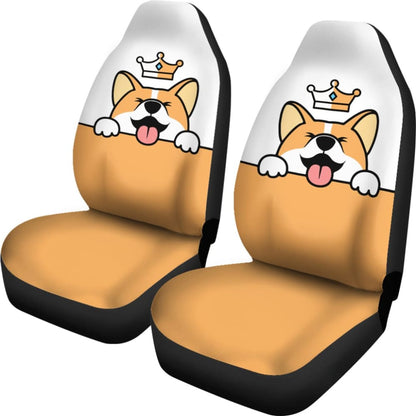 Cute Dog Corgi Royal Crown Premium Car Seat Covers