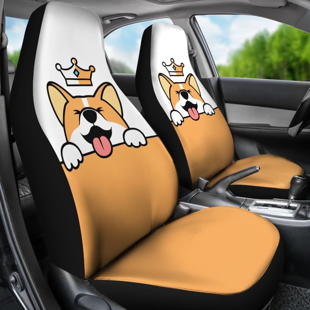 Cute Dog Corgi Royal Crown Premium Car Seat Covers