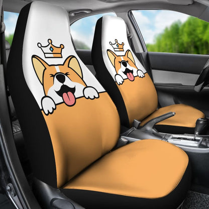 Cute Dog Corgi Royal Crown Premium Car Seat Covers