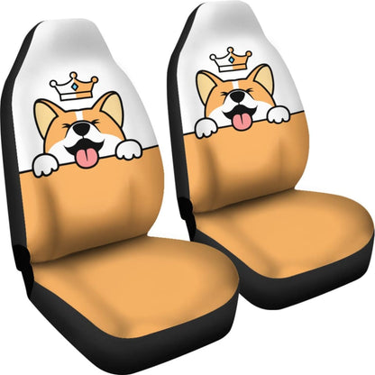 Cute Dog Corgi Royal Crown Premium Car Seat Covers