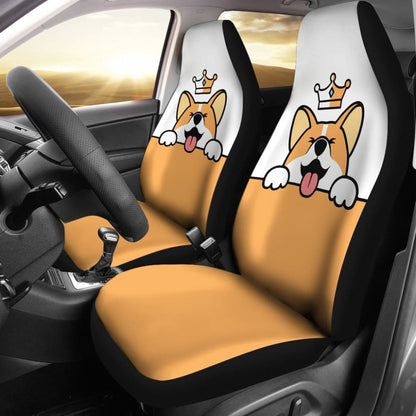 Cute Dog Corgi Royal Crown Premium Car Seat Covers