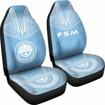 Federated States Of Micronesia Car Seat Cover - F S M Seal Polynesian Chief Tattoo Light Blue Version -