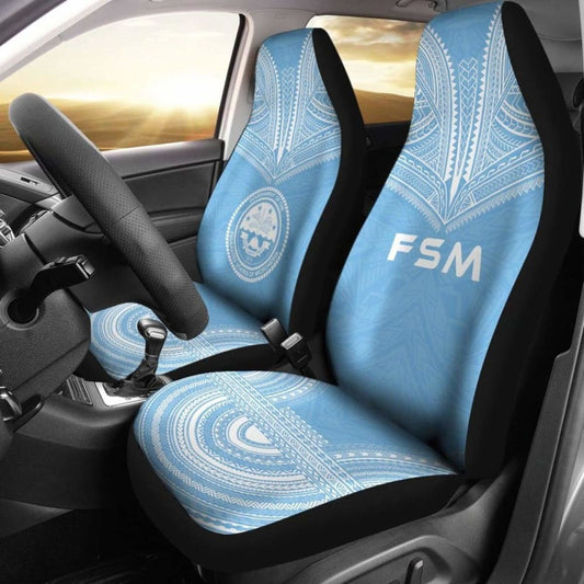 Federated States Of Micronesia Car Seat Cover - F S M Seal Polynesian Chief Tattoo Light Blue Version -
