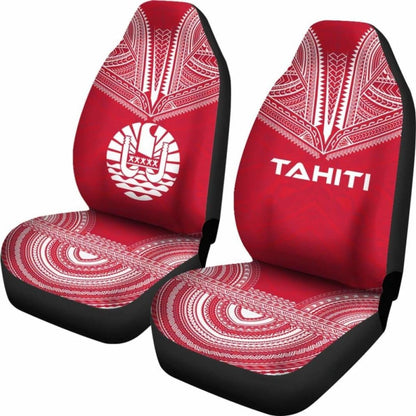 Tahiti Car Seat Cover - Tahiti Flag Polynesian Chief Tattoo Red Version -