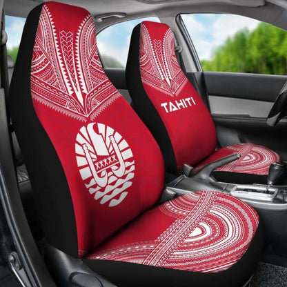 Tahiti Car Seat Cover - Tahiti Flag Polynesian Chief Tattoo Red Version -