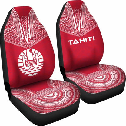 Tahiti Car Seat Cover - Tahiti Flag Polynesian Chief Tattoo Red Version -