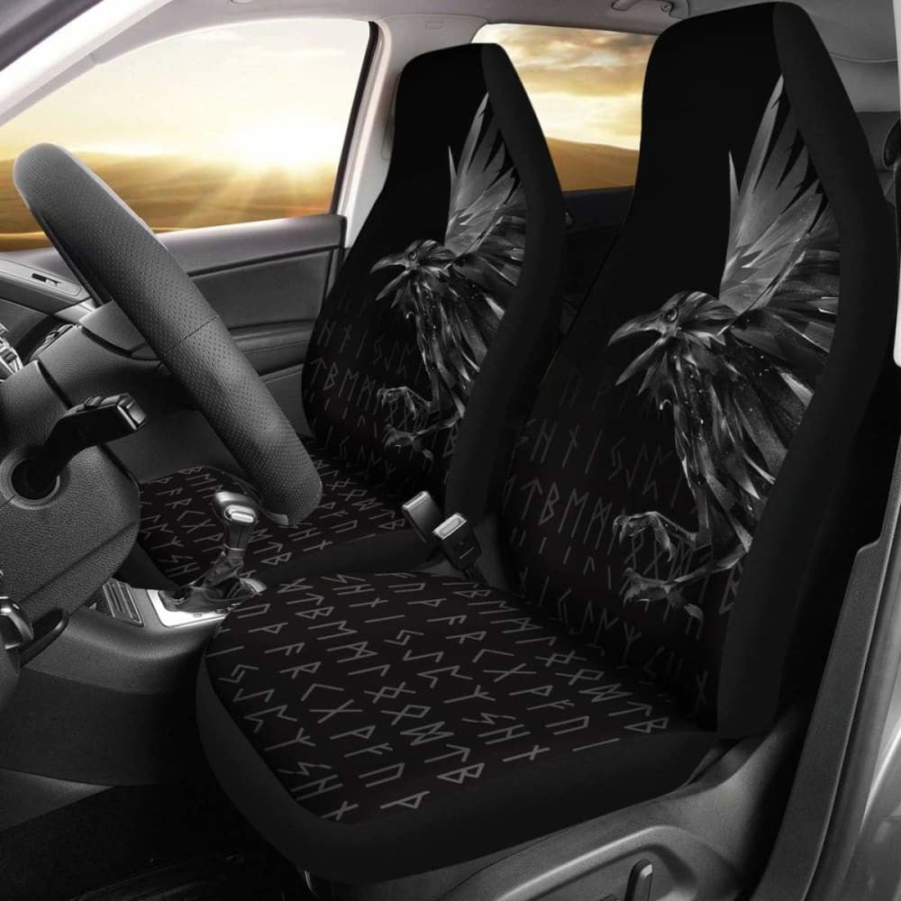Vikings Car Seat Covers - Raven Tattoo Style