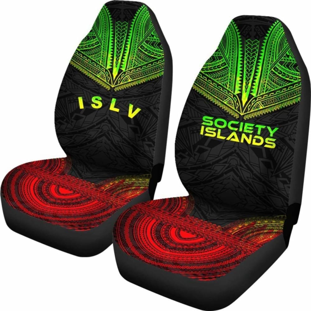 Society Islands Car Seat Cover - Society Islands Flag Polynesian Chief Tattoo Reggae Version -