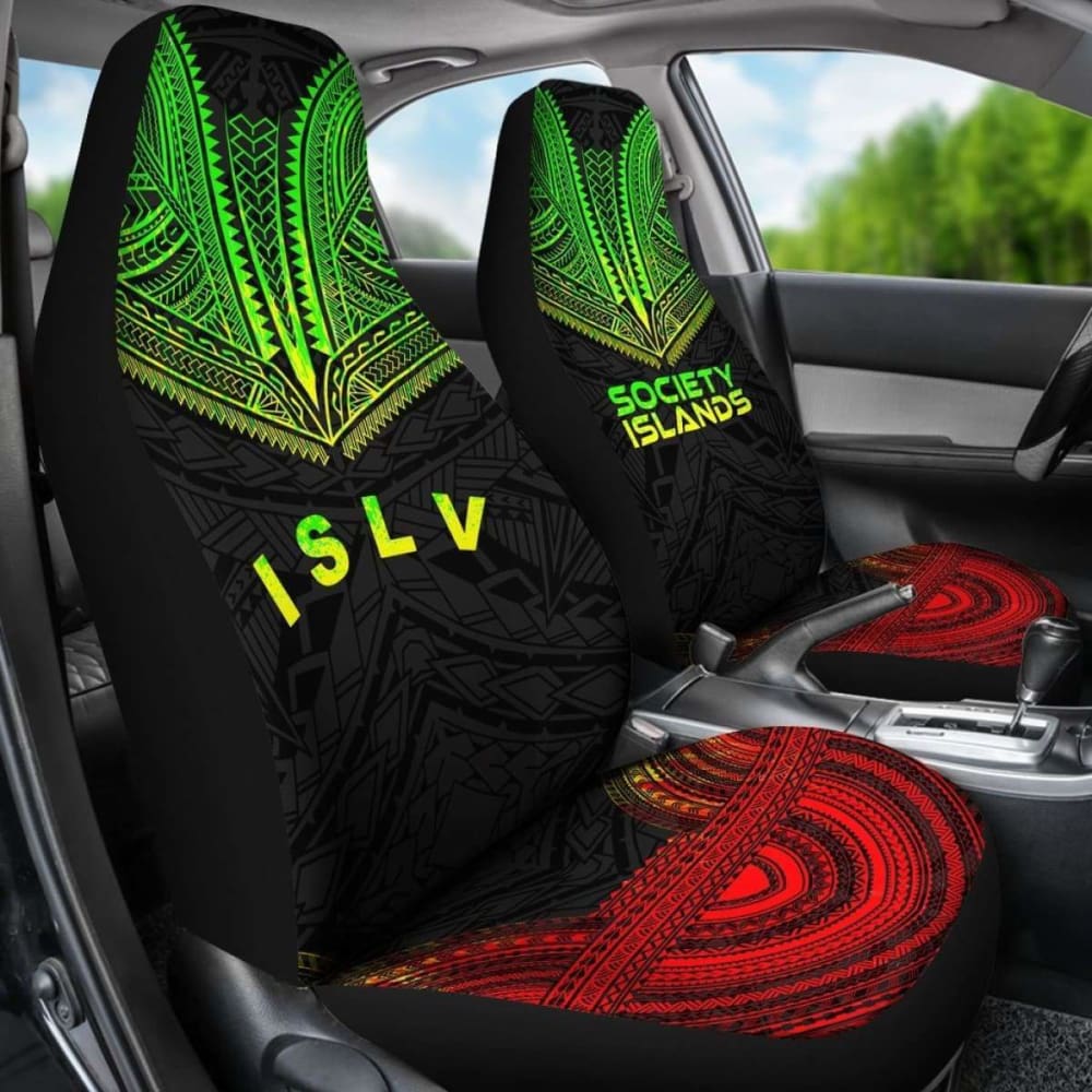 Society Islands Car Seat Cover - Society Islands Flag Polynesian Chief Tattoo Reggae Version -
