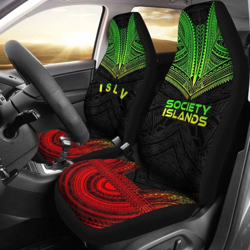 Society Islands Car Seat Cover - Society Islands Flag Polynesian Chief Tattoo Reggae Version -