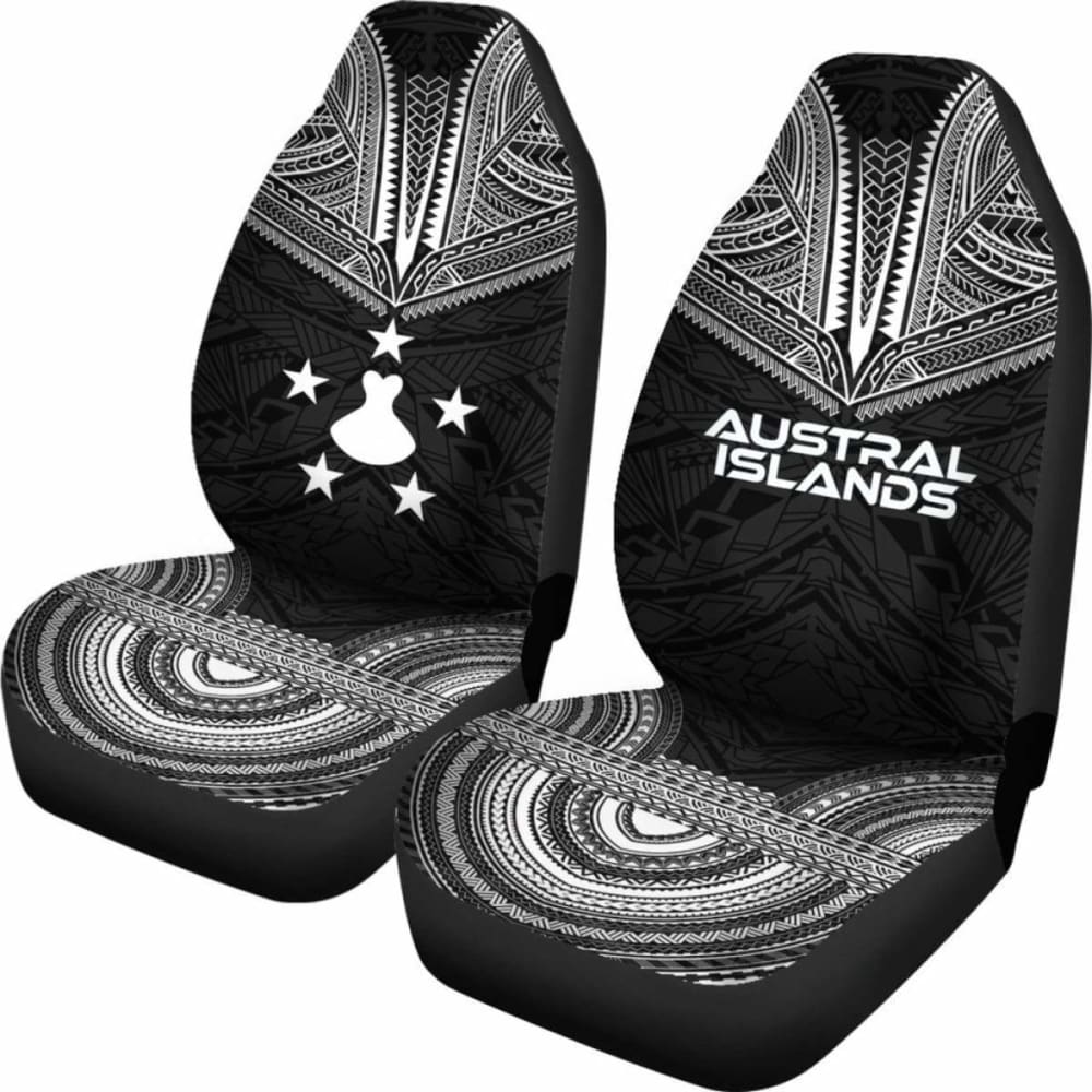 Austral Islands Car Seat Cover - Austral Islands Flag Polynesian Chief Tattoo Black Version -