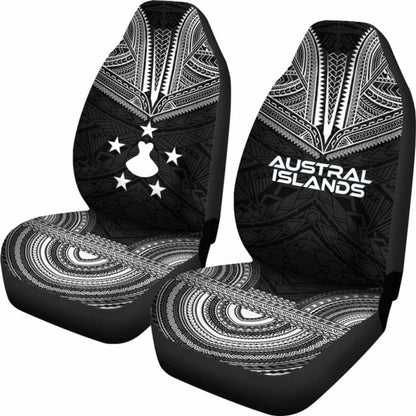Austral Islands Car Seat Cover - Austral Islands Flag Polynesian Chief Tattoo Black Version -