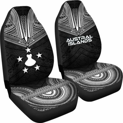 Austral Islands Car Seat Cover - Austral Islands Flag Polynesian Chief Tattoo Black Version -