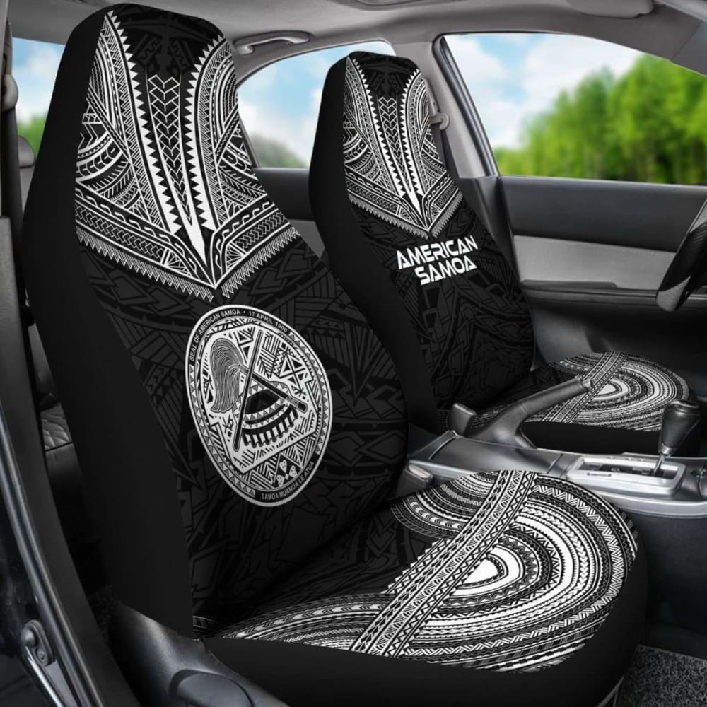 American Samoa Car Seat Cover - American Samoa Seal Polynesian Chief Tattoo Black Version -