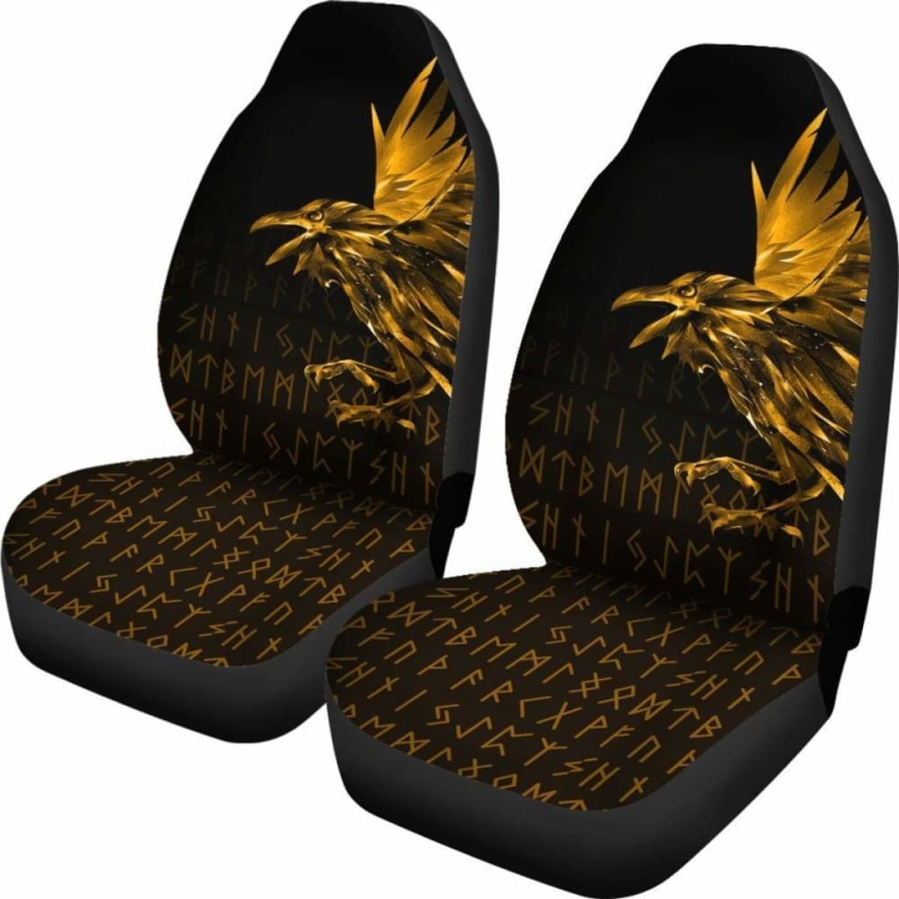 Vikings Car Seat Covers - Raven Tattoo Style Gold