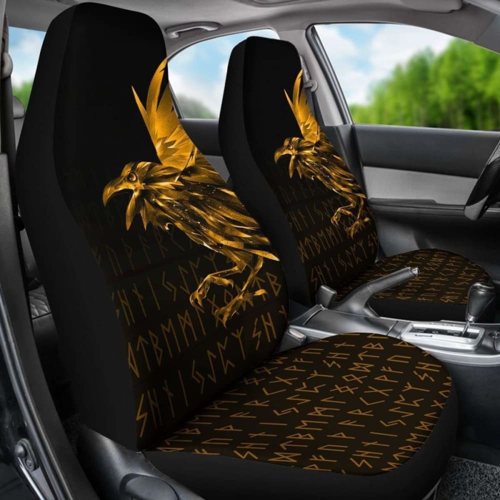 Vikings Car Seat Covers - Raven Tattoo Style Gold
