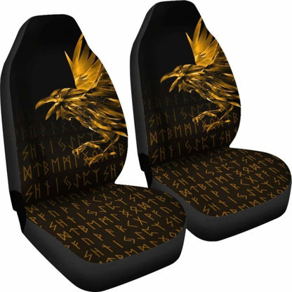 Vikings Car Seat Covers - Raven Tattoo Style Gold