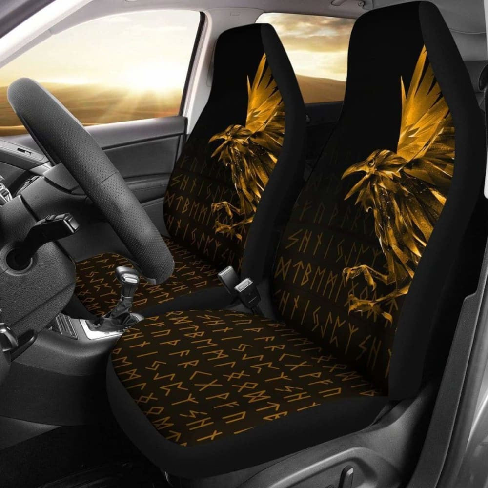 Vikings Car Seat Covers - Raven Tattoo Style Gold