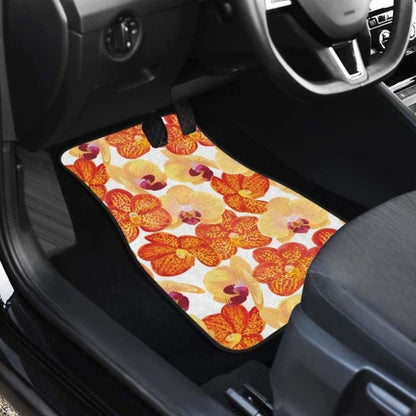 Orange Yellow Orchid Flower Pattern Background Front And Back Car Mats