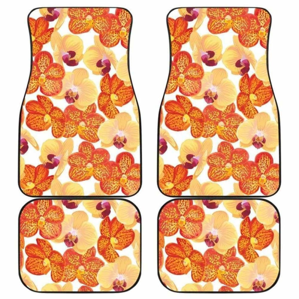 Orange Yellow Orchid Flower Pattern Background Front And Back Car Mats