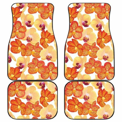 Orange Yellow Orchid Flower Pattern Background Front And Back Car Mats