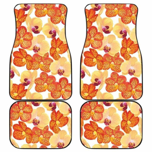 Orange Yellow Orchid Flower Pattern Background Front And Back Car Mats