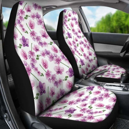 White With Pink And Purple Orchid Pattern Car Seat Covers