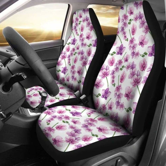 White With Pink And Purple Orchid Pattern Car Seat Covers