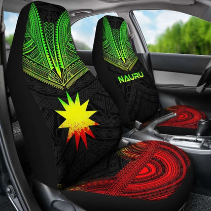 Nauru Car Seat Cover - Nauru Flag Polynesian Chief Tattoo Reggae Version -