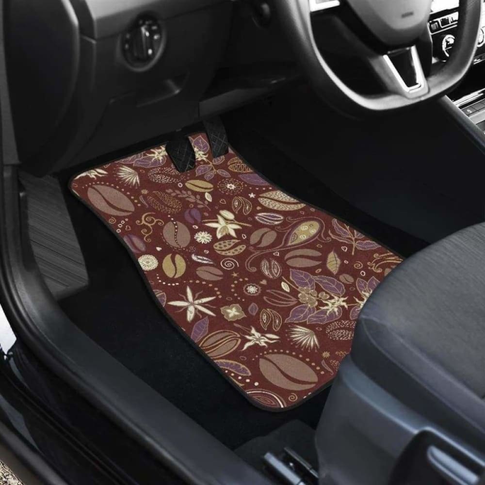 Coffee Bean Flower Pattern Front And Back Car Mats