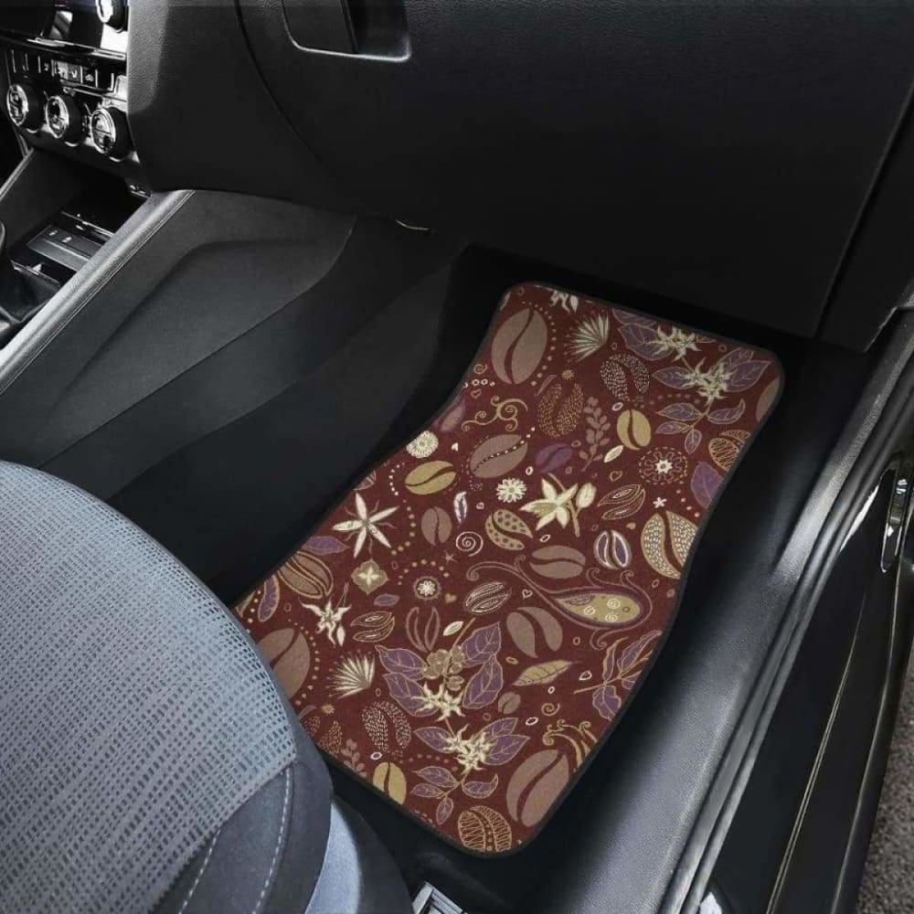 Coffee Bean Flower Pattern Front And Back Car Mats