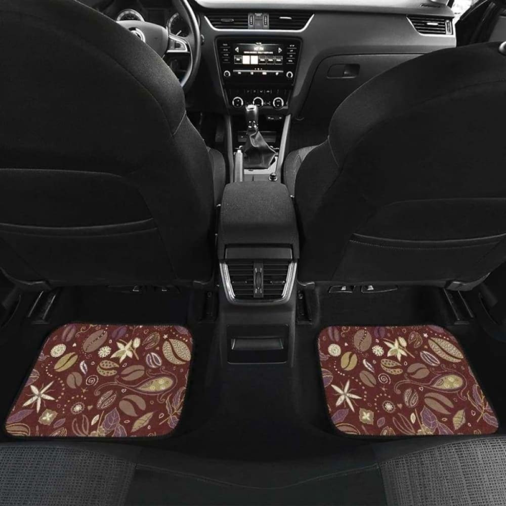 Coffee Bean Flower Pattern Front And Back Car Mats
