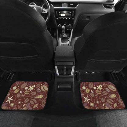 Coffee Bean Flower Pattern Front And Back Car Mats