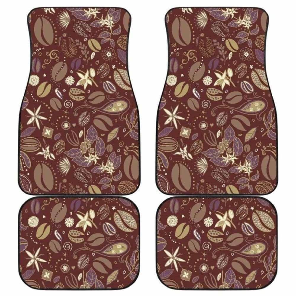 Coffee Bean Flower Pattern Front And Back Car Mats