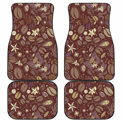 Coffee Bean Flower Pattern Front And Back Car Mats
