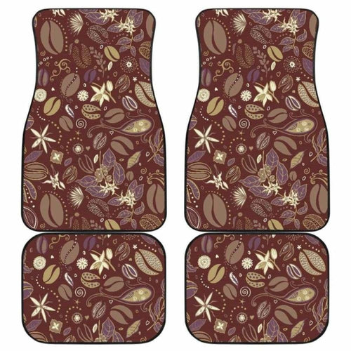 Coffee Bean Flower Pattern Front And Back Car Mats