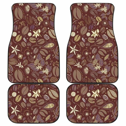 Coffee Bean Flower Pattern Front And Back Car Mats