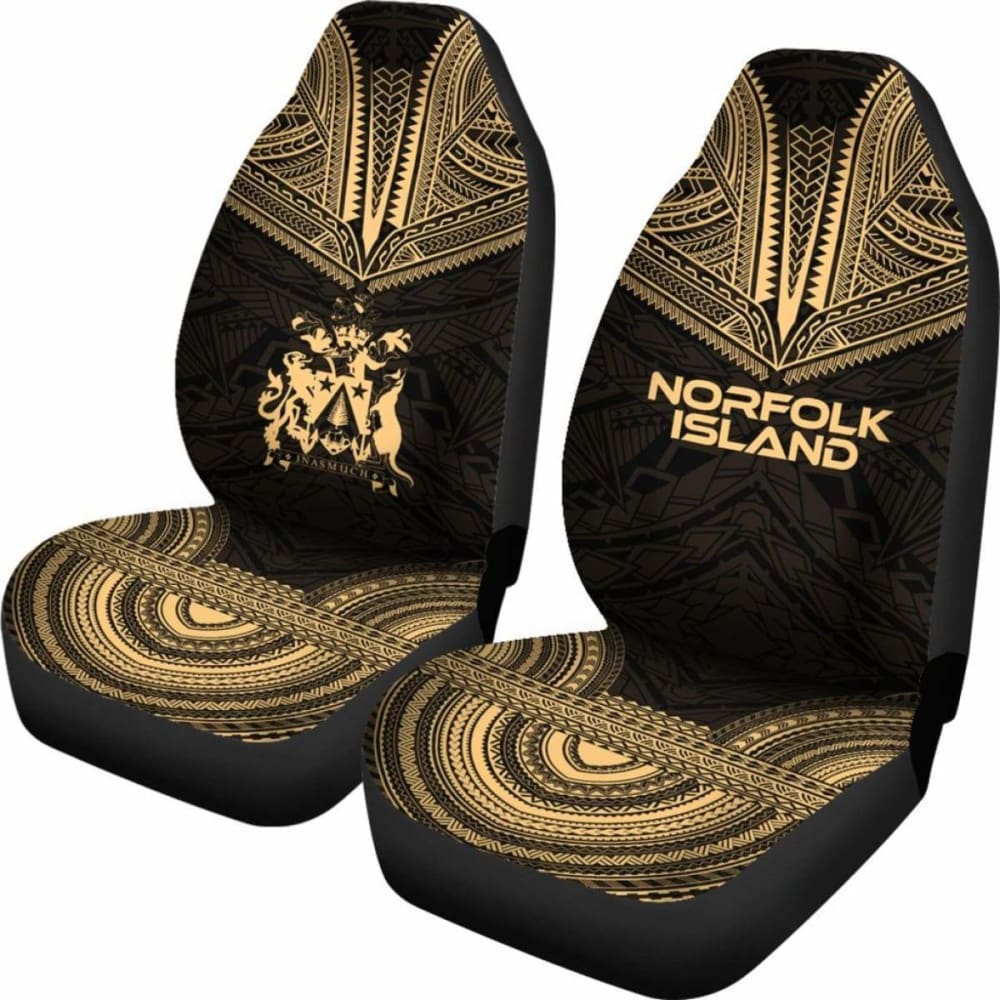 Norfolk Island Car Seat Cover - Norfolk Island Coat Of Arms Polynesian Chief Tattoo Gold Version -