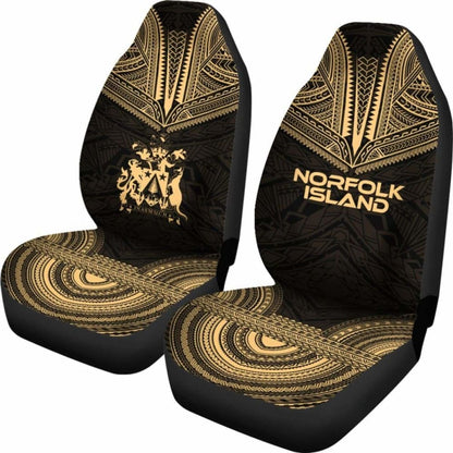 Norfolk Island Car Seat Cover - Norfolk Island Coat Of Arms Polynesian Chief Tattoo Gold Version -